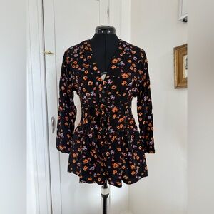Free People - Black Floral Romper - 2 - EUC